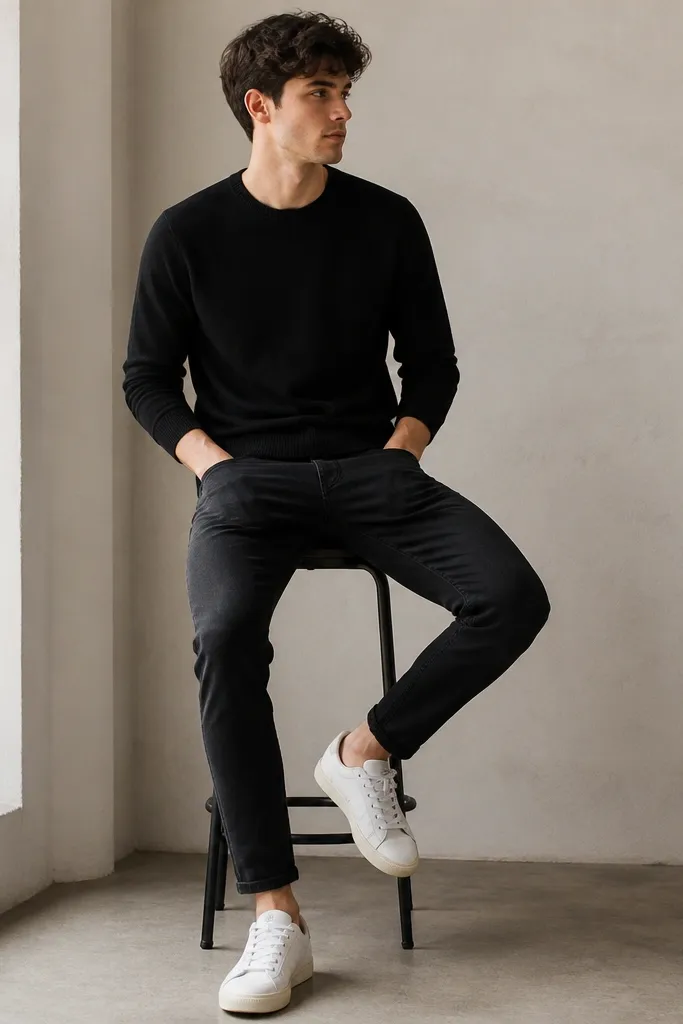 For renters black jeans outfit mens with sneakers