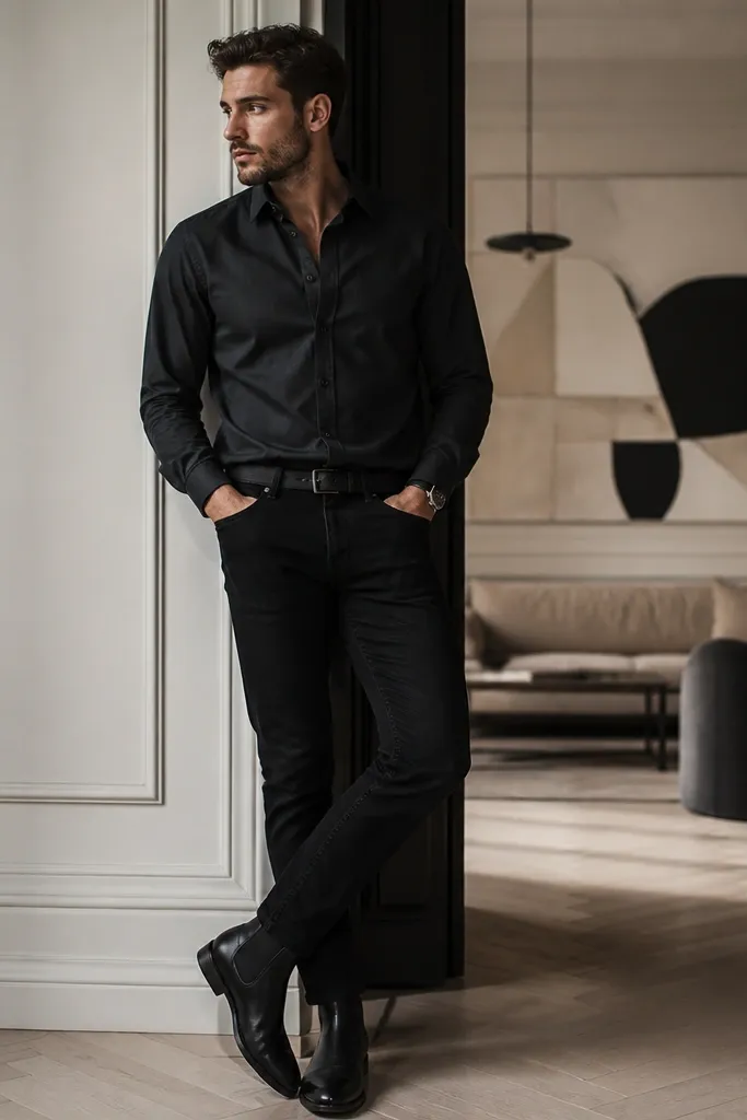 Quick easy black jeans outfit mens date night